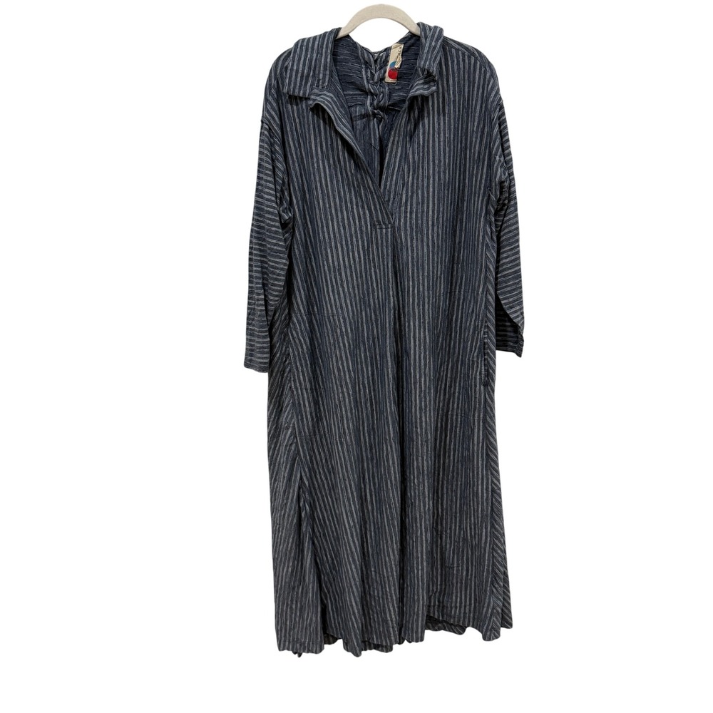 FP Beach Striped Maxi Dress‎ Collared Long Sleeve Boho Oversized Medium